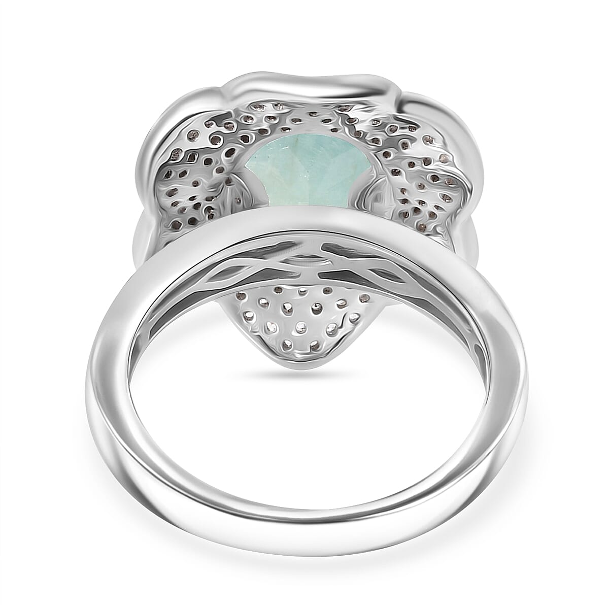 D'Joy Grandidierite and White Zircon 4.90 ctw Ocean Petal Ring in Rhodium Over Sterling Silver (Size 10.0)