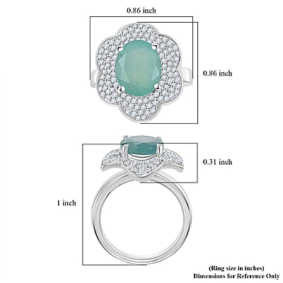 D'Joy Grandidierite and White Zircon 4.90 ctw Ocean Petal Ring in Rhodium Over Sterling Silver (Size 10.0)