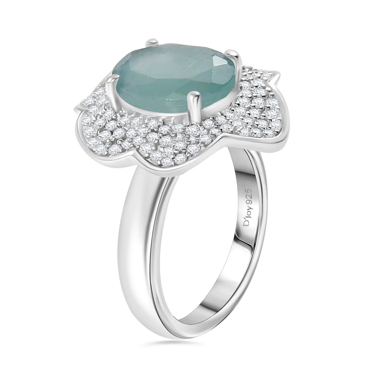 Grandidierite and White Zircon 4.90 ctw Ocean Petal Ring in Rhodium Over Sterling Silver (Size 7.0) image number 3