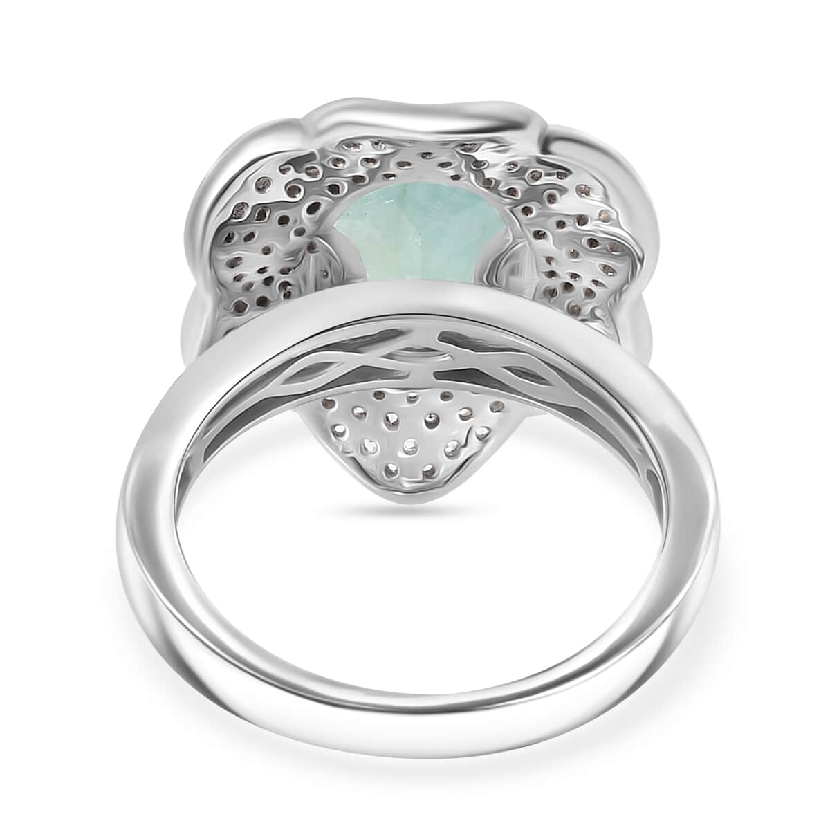 Grandidierite and White Zircon 4.90 ctw Ocean Petal Ring in Rhodium Over Sterling Silver (Size 7.0) image number 4