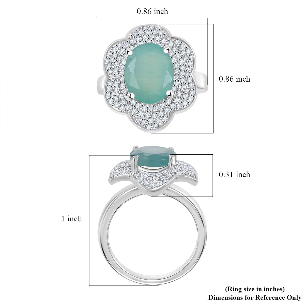 Grandidierite and White Zircon 4.90 ctw Ocean Petal Ring in Rhodium Over Sterling Silver (Size 7.0) image number 5