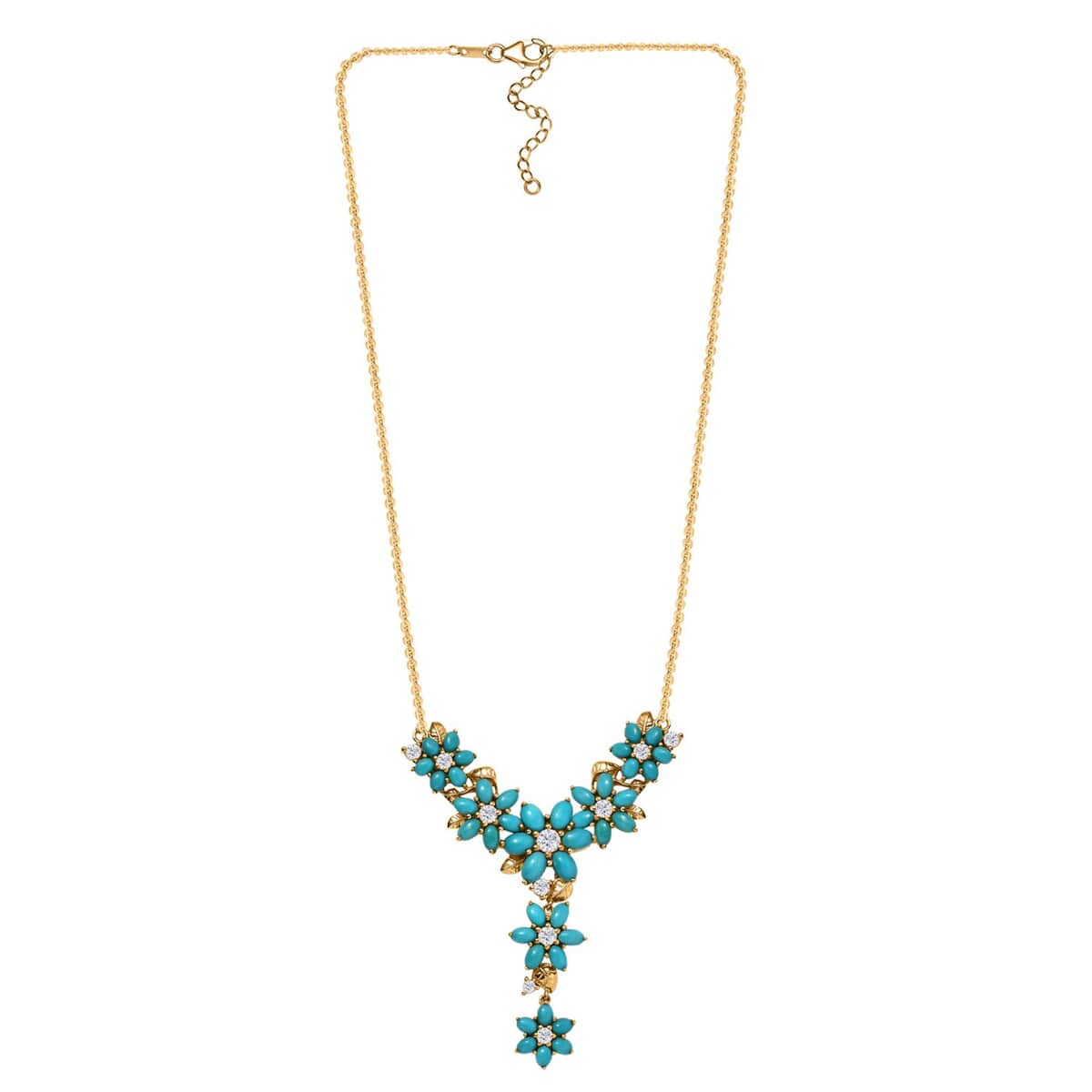 Sleeping Beauty Turquoise and Moissanite 13.70 ctw Floral Necklace in 18K Vermeil Yellow Gold Over Sterling Silver 18 Inches image number 4