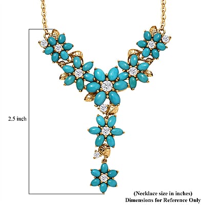 D'Joy Sleeping Beauty Turquoise and Moissanite 13.70 ctw Floral Necklace in 18K Vermeil Yellow Gold Over Sterling Silver 18 Inches