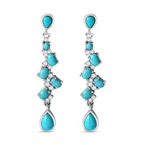 Sleeping Beauty Turquoise and Moissanite 3.40 ctw Drop Earrings in Rhodium Over Sterling Silver