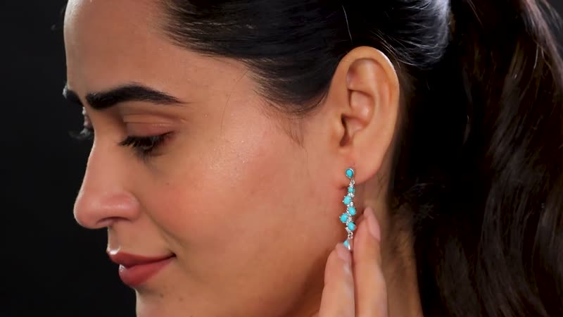 D'Joy Sleeping Beauty Turquoise and Moissanite 3.40 ctw Drop Earrings in Rhodium Over Sterling Silver