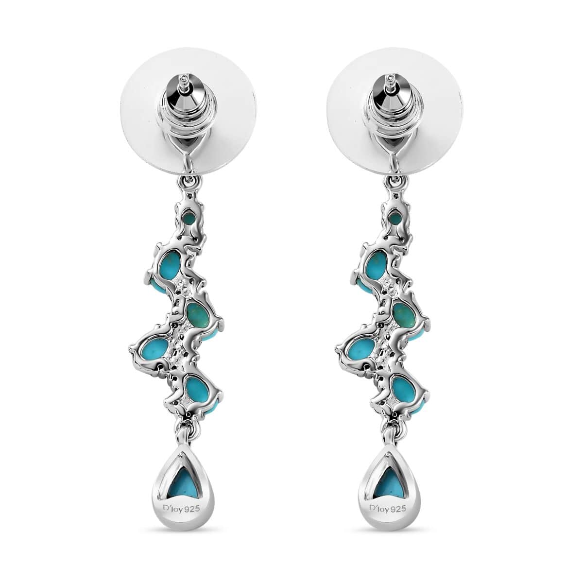 Sleeping Beauty Turquoise and Moissanite 3.40 ctw Drop Earrings in Rhodium Over Sterling Silver image number 3