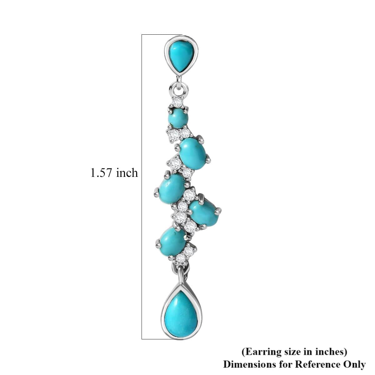 Sleeping Beauty Turquoise and Moissanite 3.40 ctw Drop Earrings in Rhodium Over Sterling Silver image number 4