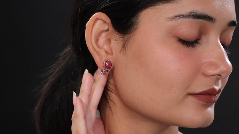 Karis Norwegian Thulite and Orissa Rhodolite Garnet 6.25 ctw J-Hoop Earrings in 18K RG Plated and Platinum Bond