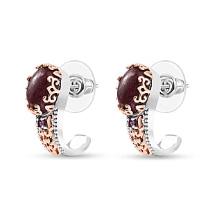 Karis Norwegian Thulite and Orissa Rhodolite Garnet 6.25 ctw J-Hoop Earrings in 18K RG Plated and Platinum Bond