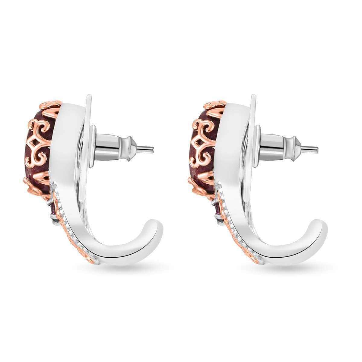 Karis Norwegian Thulite and Orissa Rhodolite Garnet 6.25 ctw J-Hoop Earrings in 18K RG Plated and Platinum Bond image number 4