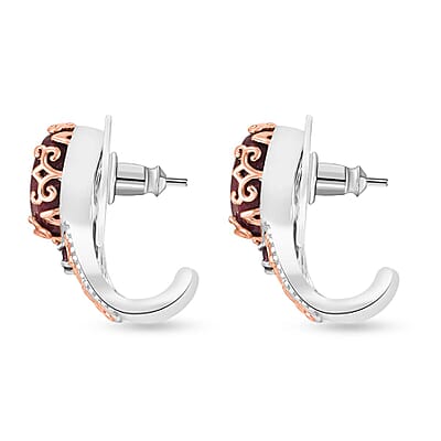 Karis Norwegian Thulite and Orissa Rhodolite Garnet 6.25 ctw J-Hoop Earrings in 18K RG Plated and Platinum Bond