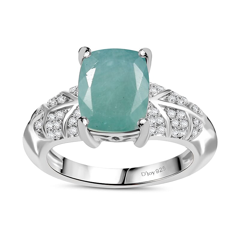 D'Joy Grandidierite and White Zircon 3.75 ctw Sea Fern Ring in Rhodium Over Sterling Silver (Size 10.0)