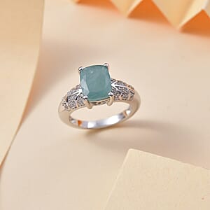 D'Joy Grandidierite and White Zircon 3.75 ctw Sea Fern Ring in Rhodium Over Sterling Silver (Size 10.0)