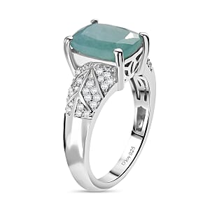 D'Joy Grandidierite and White Zircon 3.75 ctw Sea Fern Ring in Rhodium Over Sterling Silver (Size 10.0)