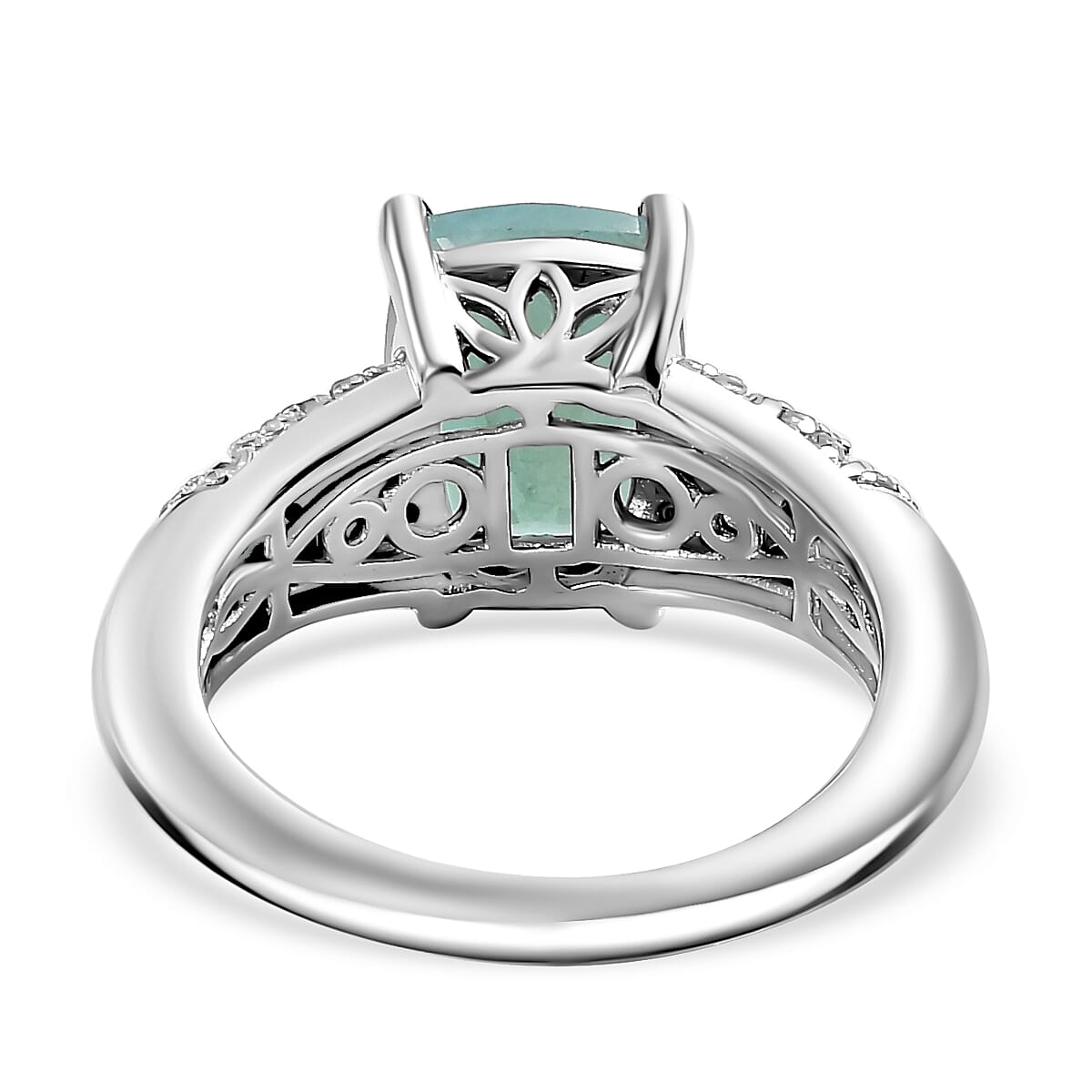 D'Joy Grandidierite and White Zircon 3.75 ctw Sea Fern Ring in Rhodium Over Sterling Silver (Size 10.0)