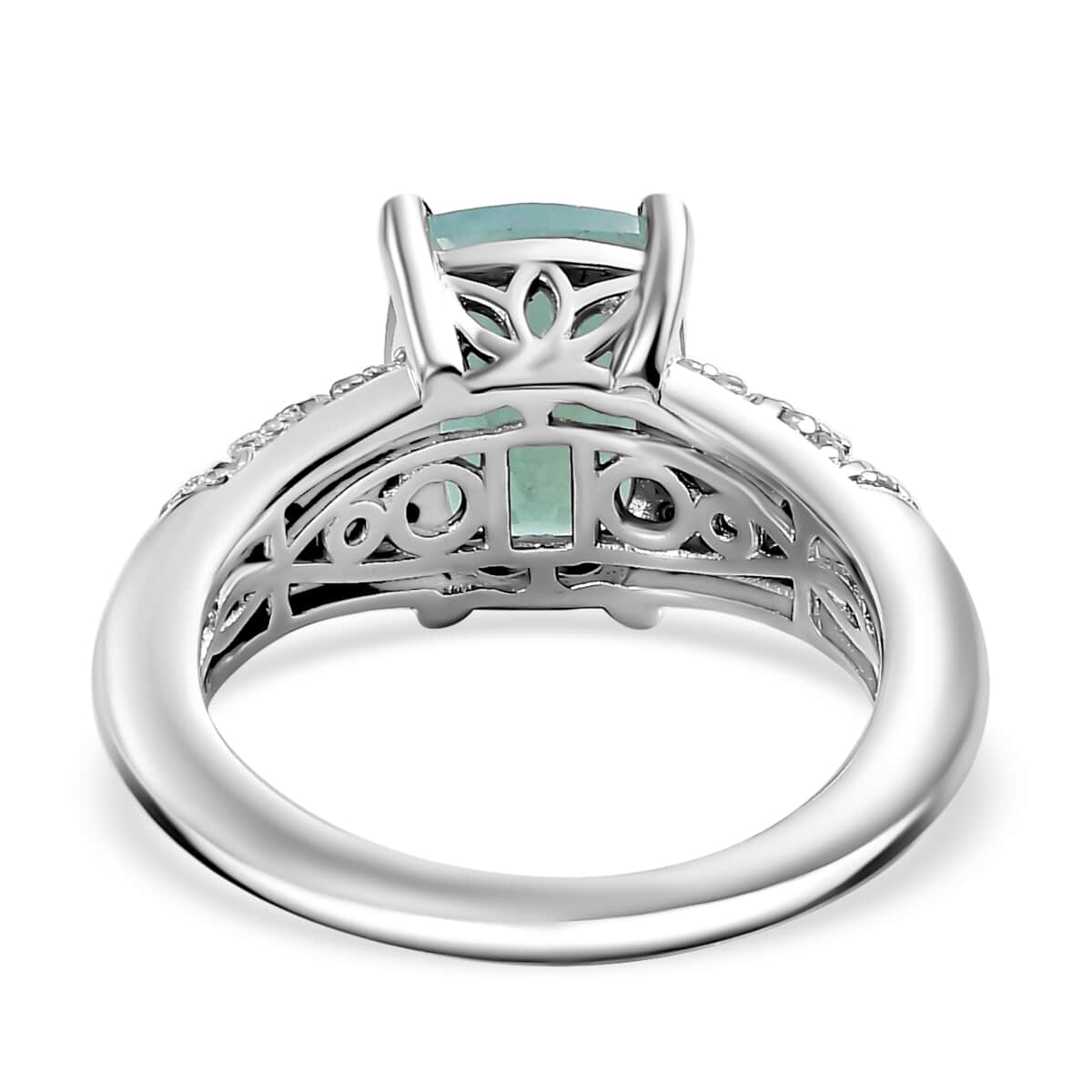 Grandidierite and White Zircon 3.75 ctw Sea Fern Ring in Rhodium Over Sterling Silver (Size 10.0) image number 4