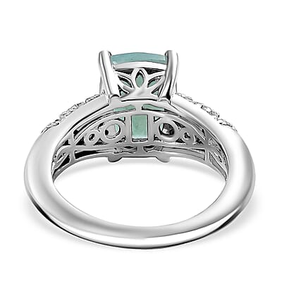 D'Joy Grandidierite and White Zircon 3.75 ctw Sea Fern Ring in Rhodium Over Sterling Silver (Size 10.0)