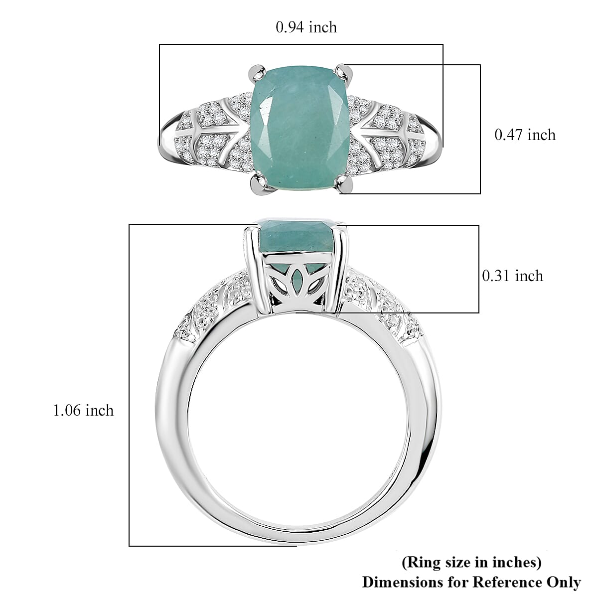 D'Joy Grandidierite and White Zircon 3.75 ctw Sea Fern Ring in Rhodium Over Sterling Silver (Size 10.0)