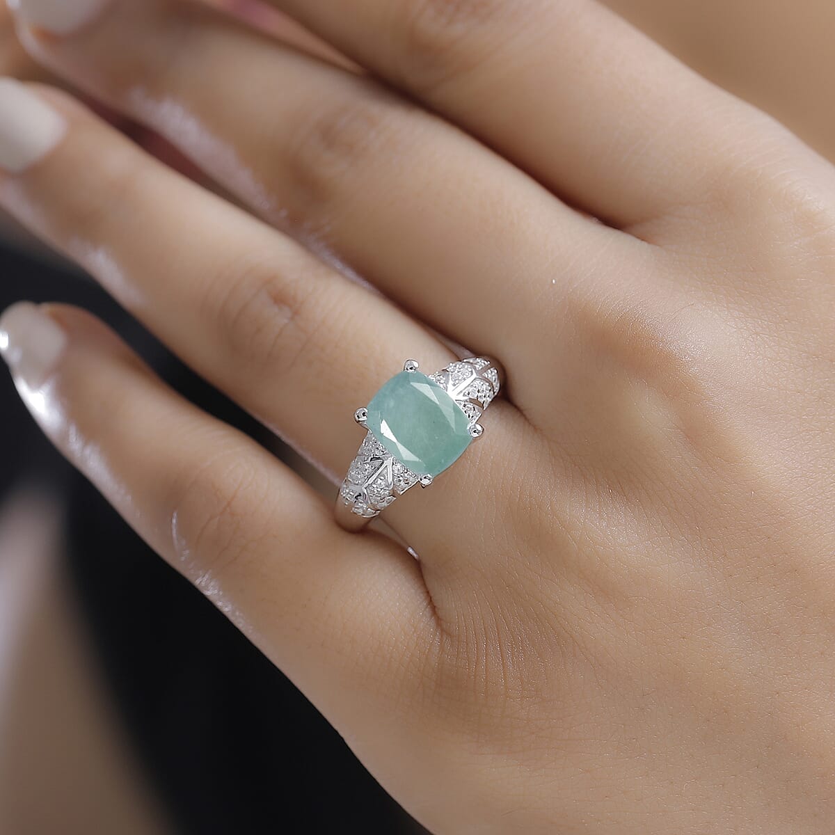 D'Joy Grandidierite and White Zircon 3.75 ctw Sea Fern Ring in Rhodium Over Sterling Silver (Size 9.0) image number 2