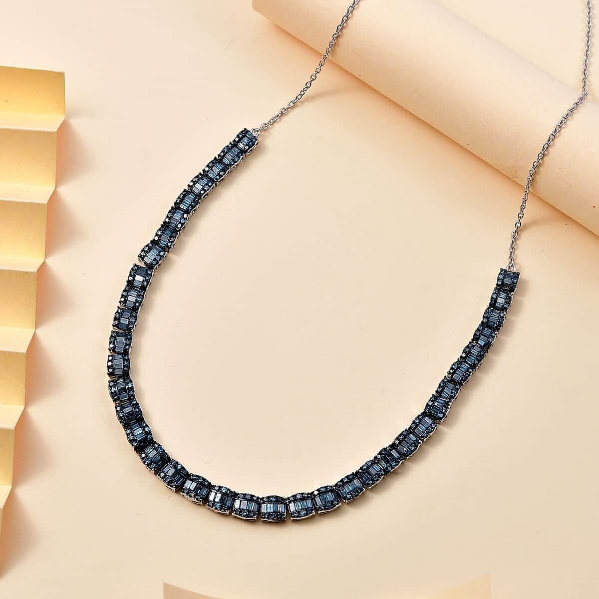 Doorbuster Blue Diamond 4.00 ctw Necklace in Rhodium Over Sterling Silver 18-20 Inches image number 1