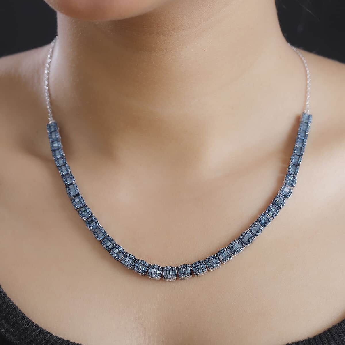 Doorbuster Blue Diamond 4.00 ctw Necklace in Rhodium Over Sterling Silver 18-20 Inches image number 2