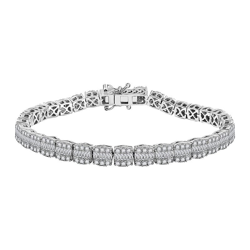 D'Joy Diamond 4.00 ctw Tennis Bracelet in Rhodium Over Sterling Silver (7.25 In)