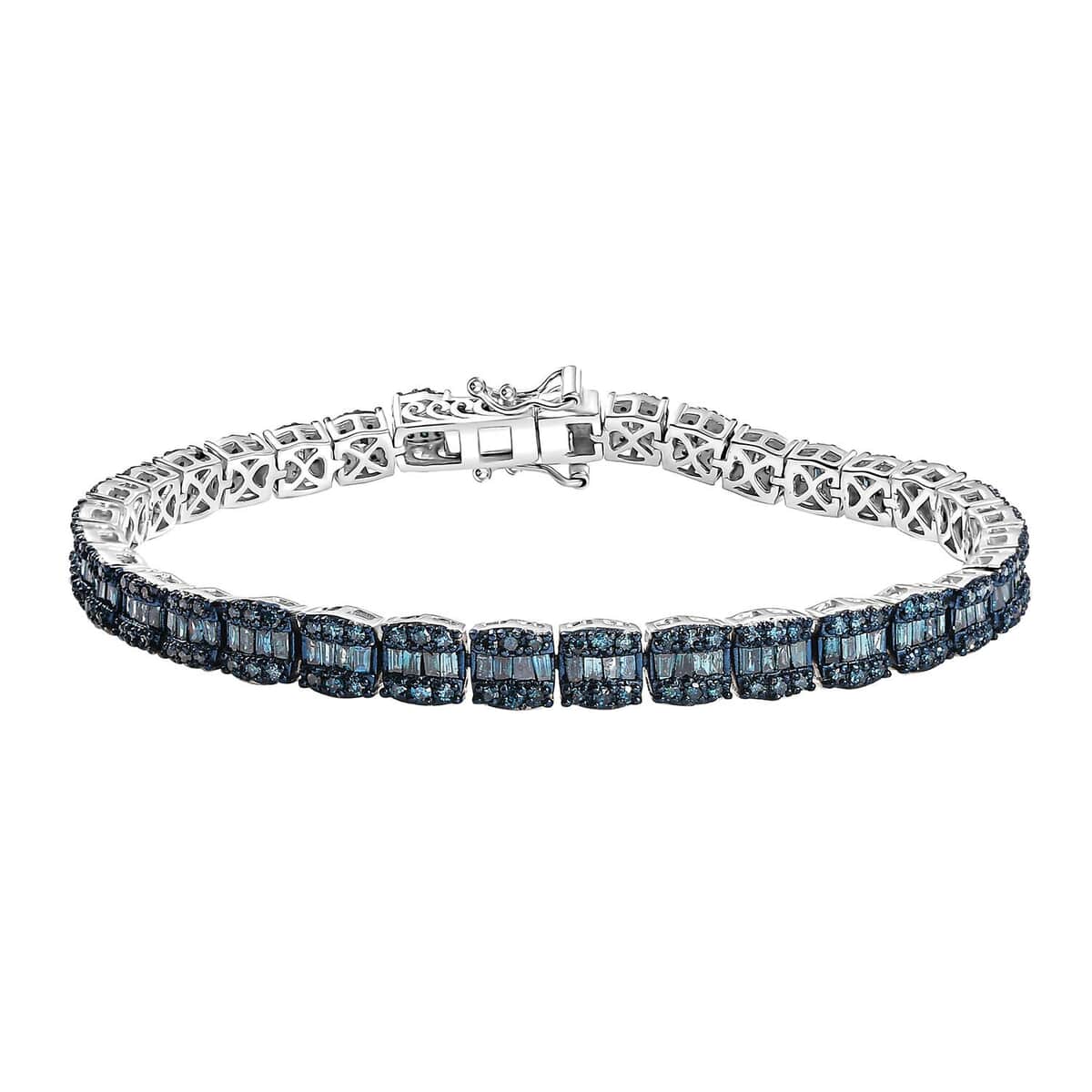 Blue Diamond 4.00 ctw Tennis Bracelet in Rhodium Over Sterling Silver (7.25 In) image number 0