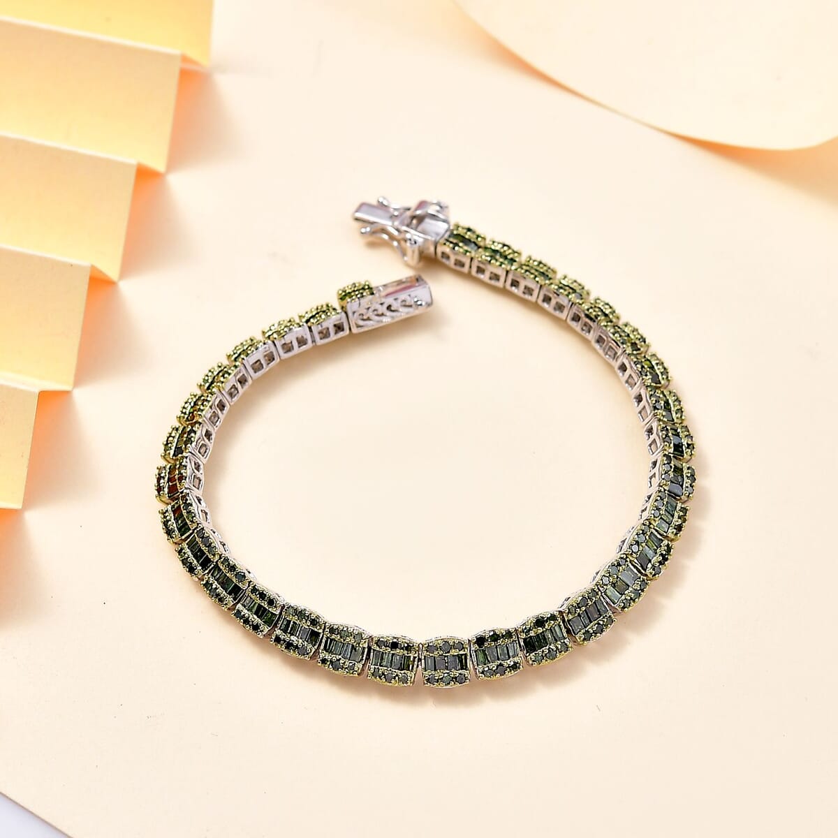 Green Diamond 4.00 ctw Tennis Bracelet in Rhodium Over Sterling Silver (7.25 In) image number 1