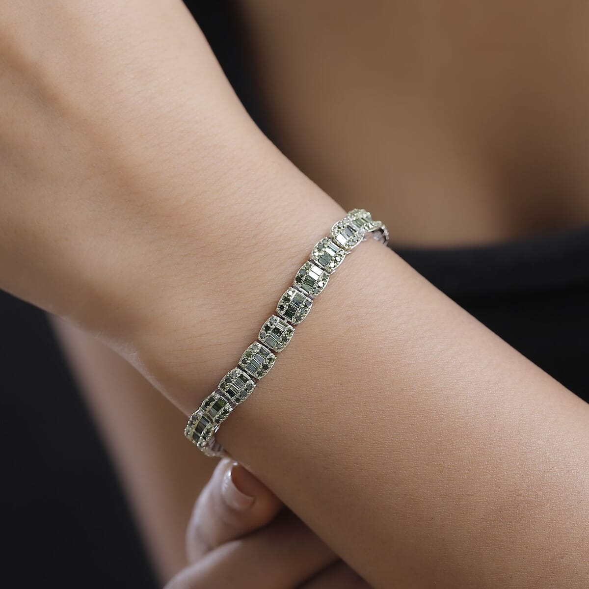 Green Diamond 4.00 ctw Tennis Bracelet in Rhodium Over Sterling Silver (7.25 In) image number 2