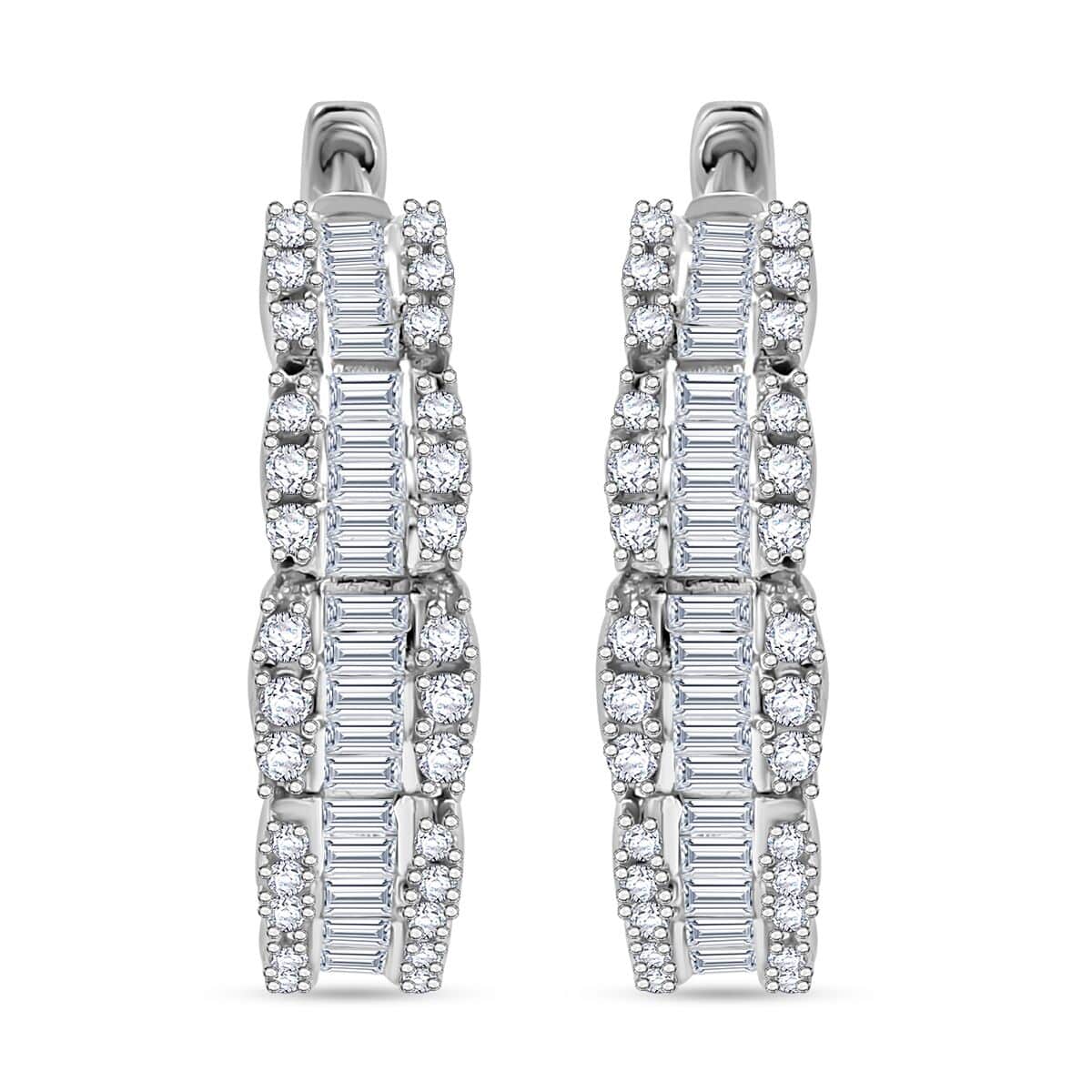 Diamond 1.00 ctw Hoop Earrings in Rhodium Over Sterling Silver (Del. In 10-12 Days) image number 0