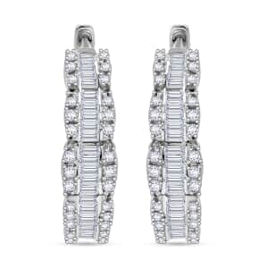 Diamond 1.00 ctw Hoop Earrings in Rhodium Over Sterling Silver (Del. In 10-12 Days)