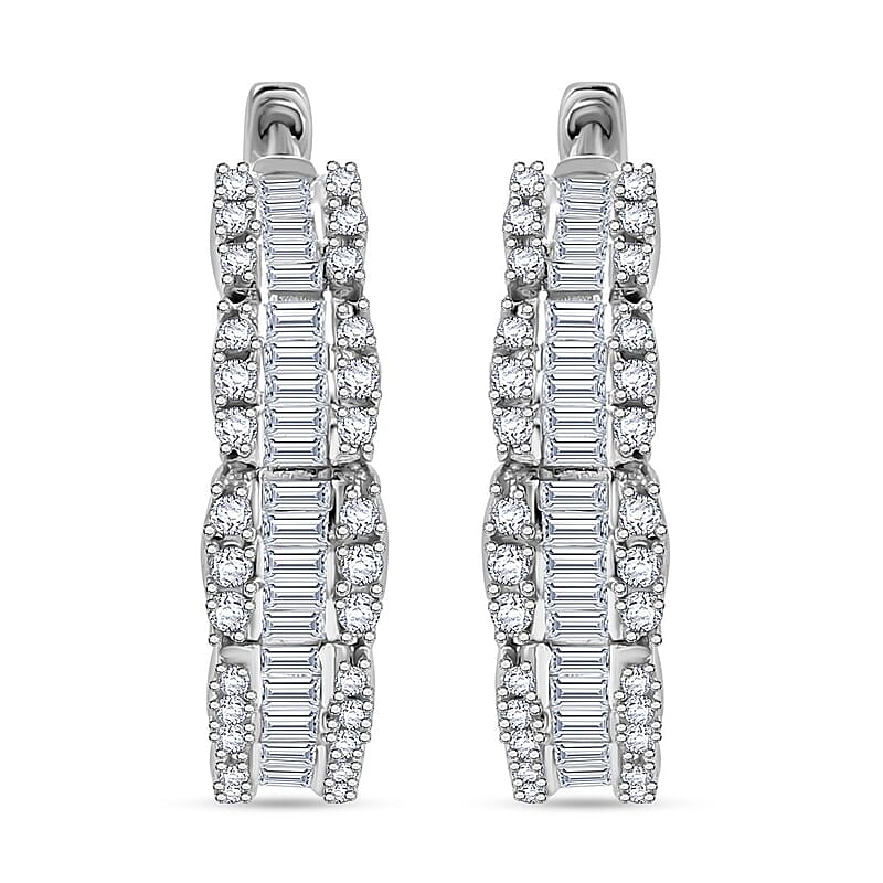D'Joy Diamond 1.00 ctw Hoop Earrings in Rhodium Over Sterling Silver