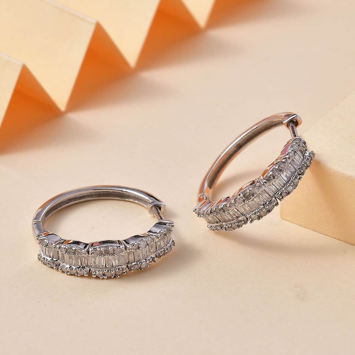 Diamond 1.00 ctw Hoop Earrings in Rhodium Over Sterling Silver (Del. In 10-12 Days) image number 1