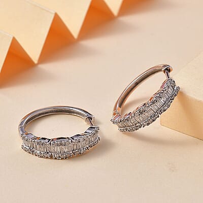 D'Joy Diamond 1.00 ctw Hoop Earrings in Rhodium Over Sterling Silver