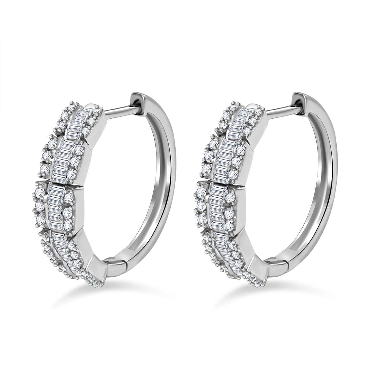 Diamond 1.00 ctw Hoop Earrings in Rhodium Over Sterling Silver (Del. In 10-12 Days) image number 3