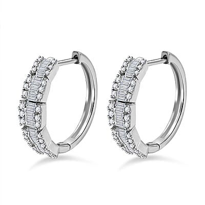 D'Joy Diamond 1.00 ctw Hoop Earrings in Rhodium Over Sterling Silver