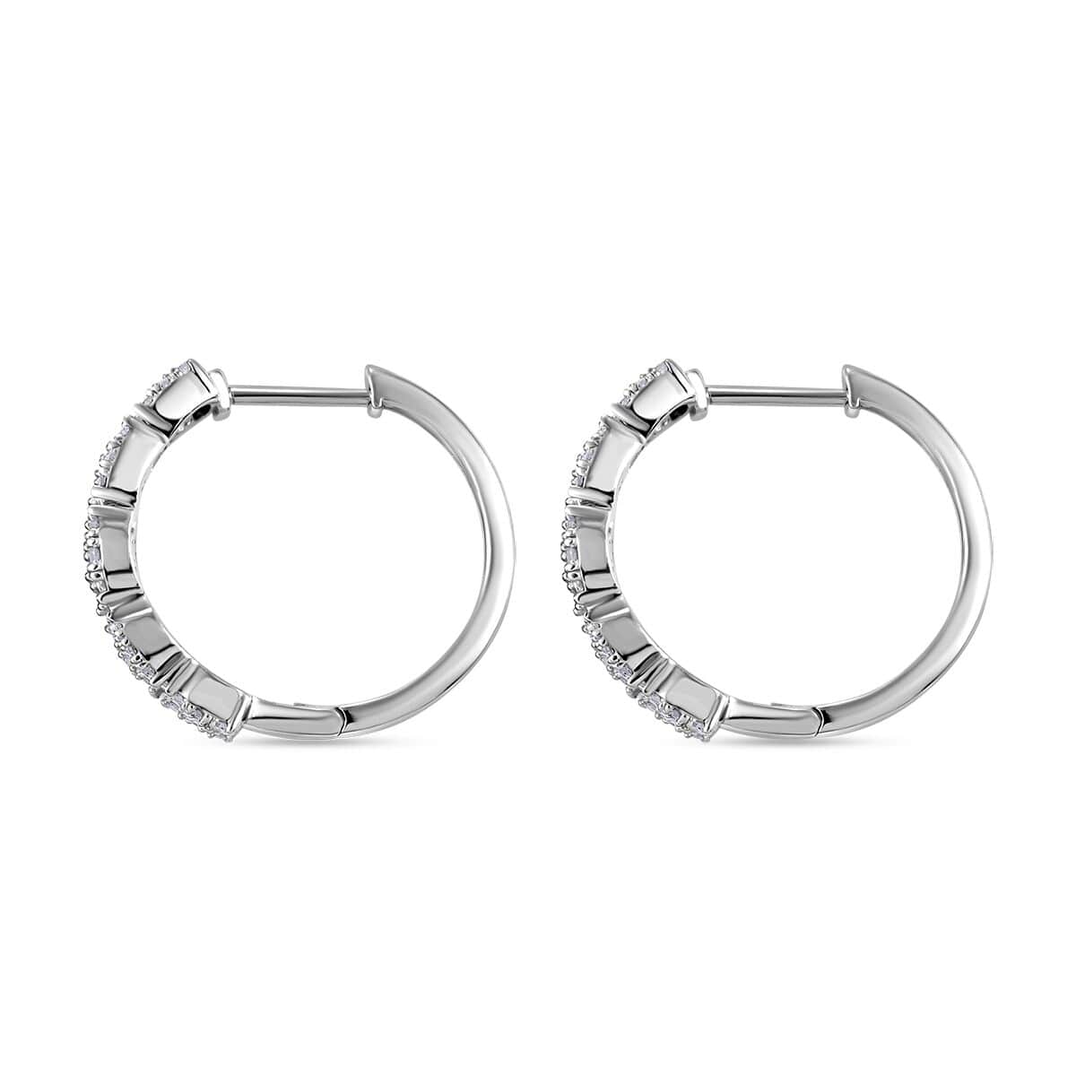 Diamond 1.00 ctw Hoop Earrings in Rhodium Over Sterling Silver (Del. In 10-12 Days) image number 4