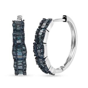 Blue Diamond 1.00 ctw Hoop Earrings in Rhodium Over Sterling Silver (Del. In 10-12 Days)