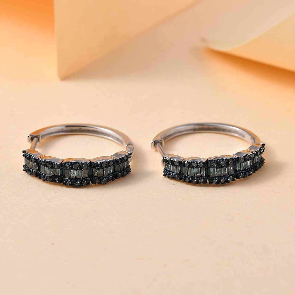 Blue Diamond 1.00 ctw Hoop Earrings in Rhodium Over Sterling Silver (Del. In 10-12 Days) image number 1