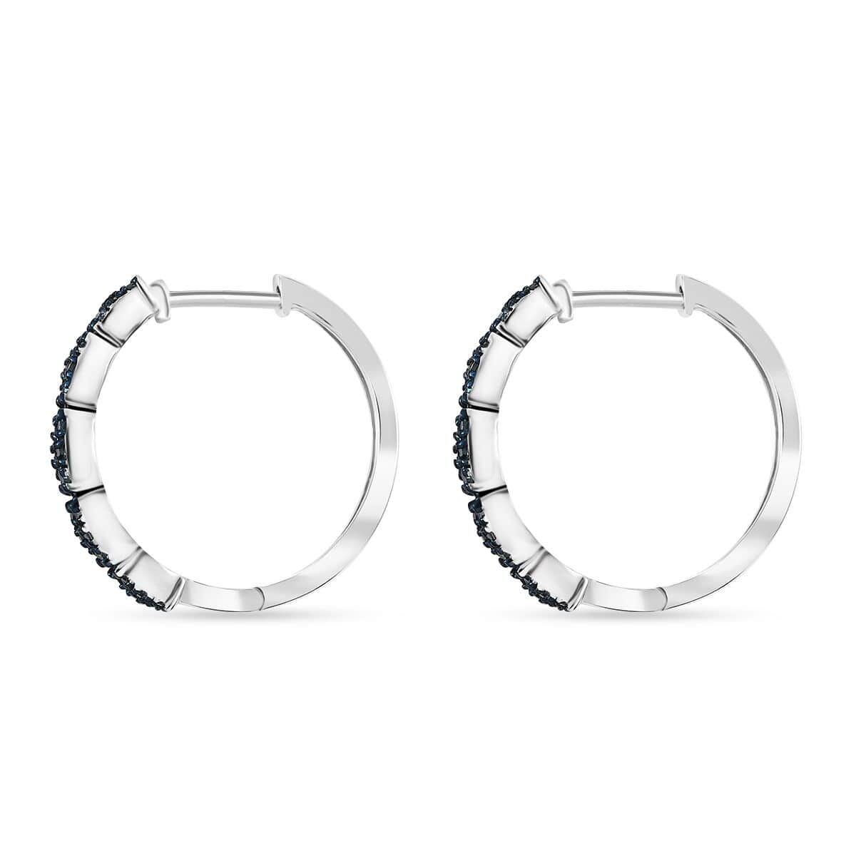 Blue Diamond 1.00 ctw Hoop Earrings in Rhodium Over Sterling Silver (Del. In 10-12 Days) image number 3