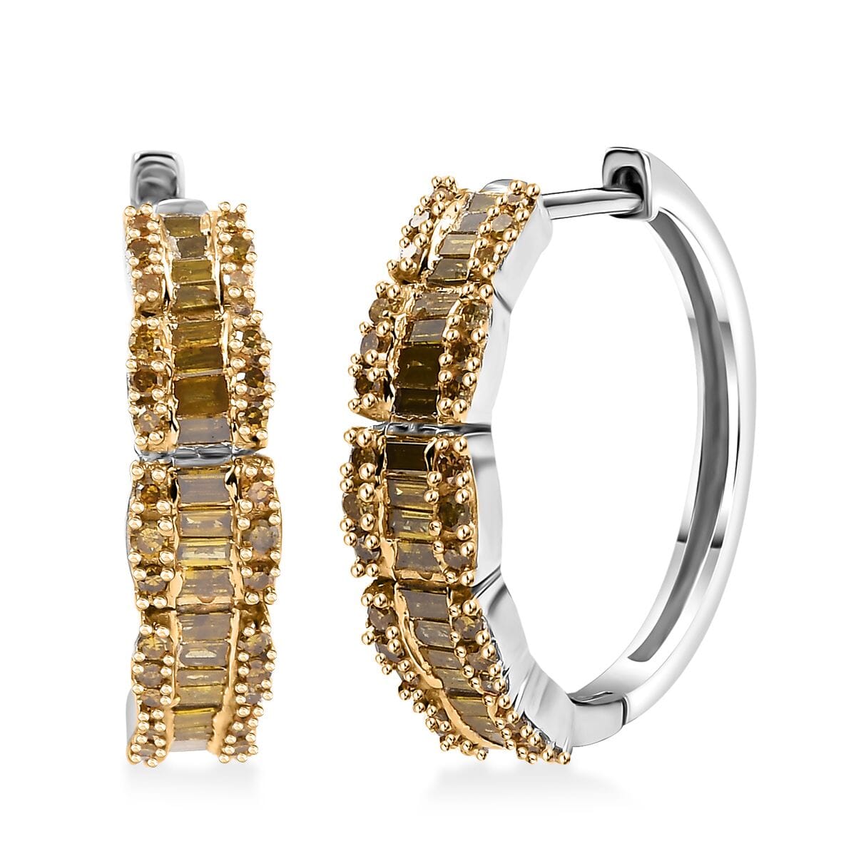 Yellow Diamond 1.00 ctw Hoop Earrings in Rhodium Over Sterling Silver image number 0
