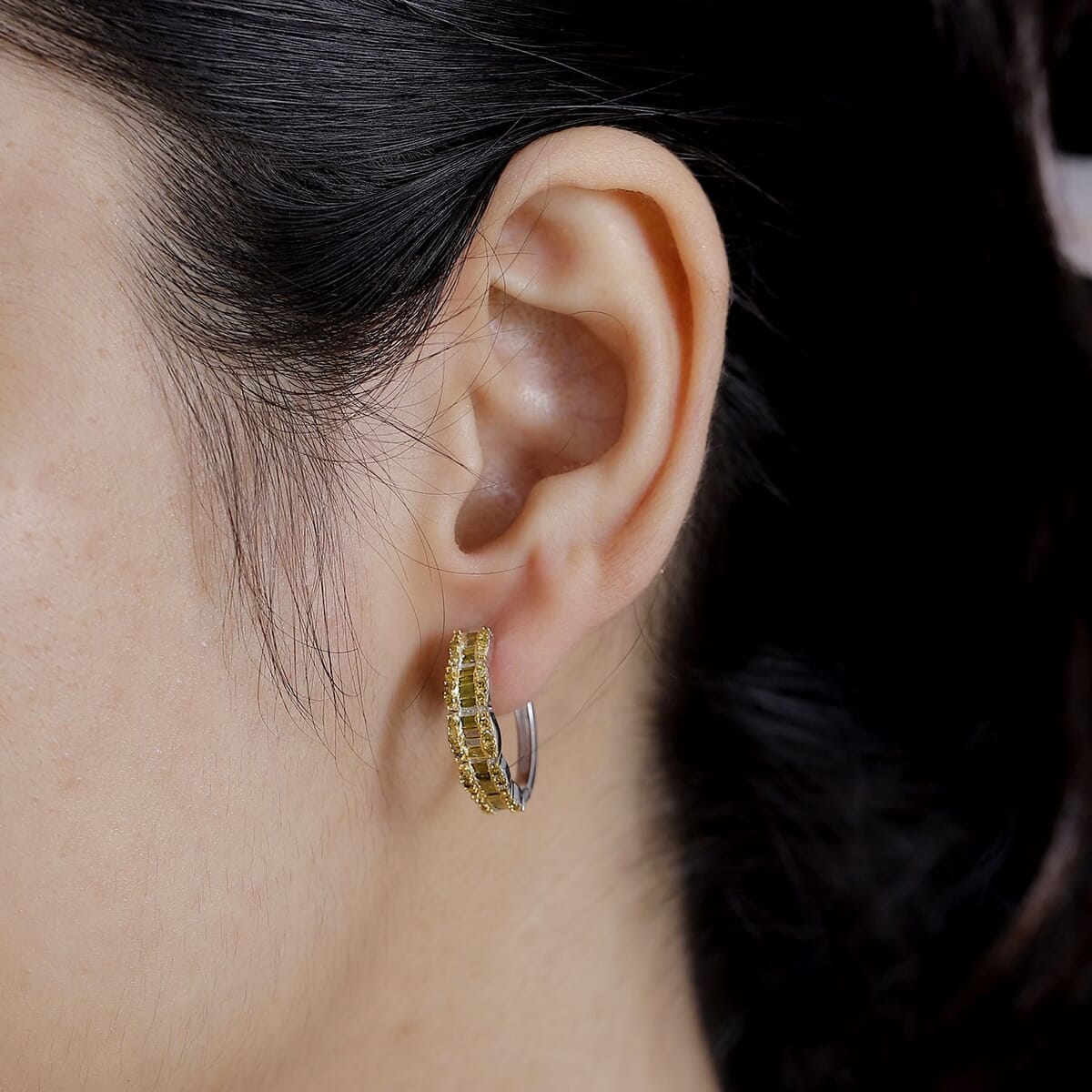 Yellow Diamond 1.00 ctw Hoop Earrings in Rhodium Over Sterling Silver image number 2