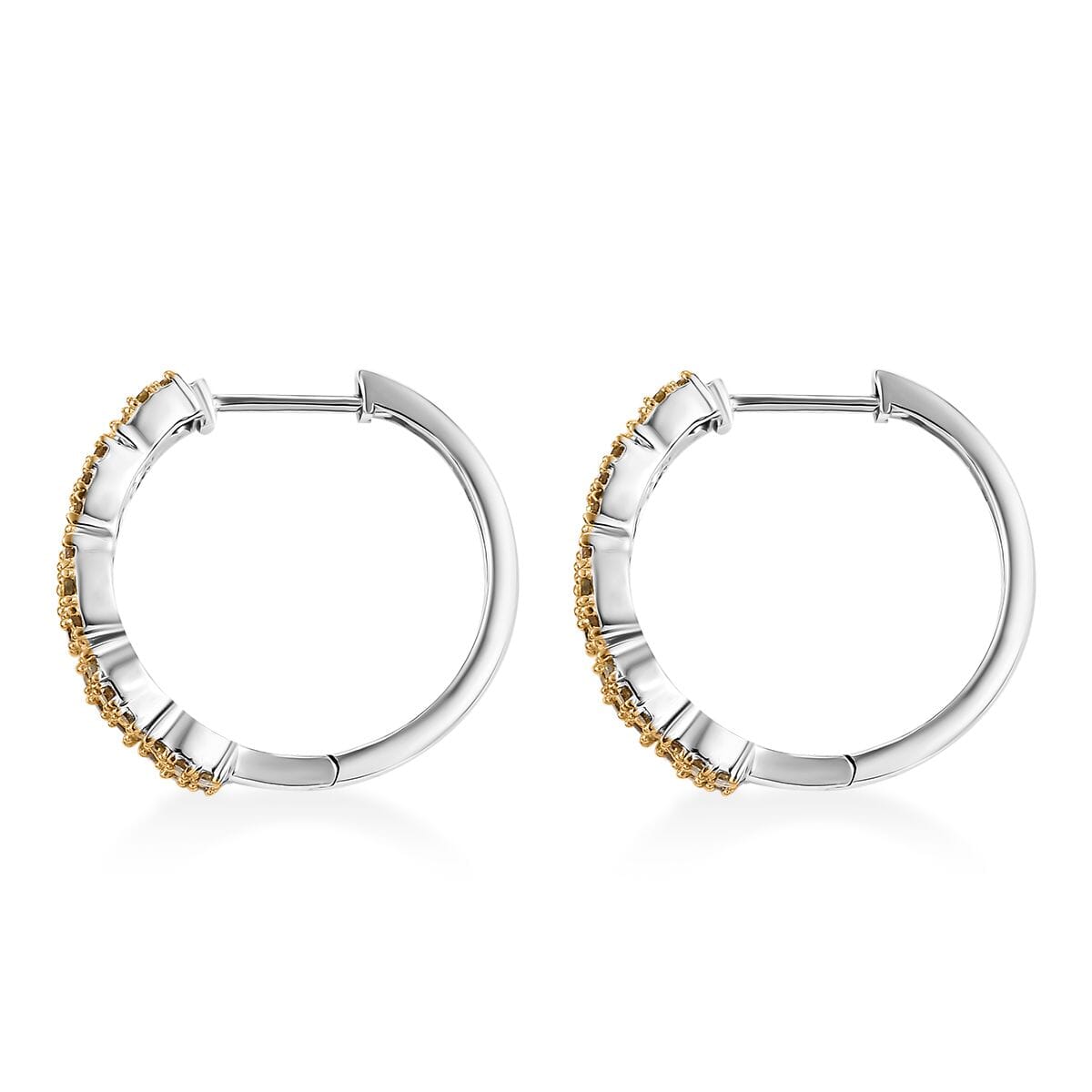 Yellow Diamond 1.00 ctw Hoop Earrings in Rhodium Over Sterling Silver image number 3