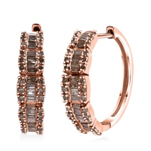 Natural Champagne Diamond 1.00 ctw Hoop Earrings in 18K Vermeil Rose Gold Over Sterling Silver