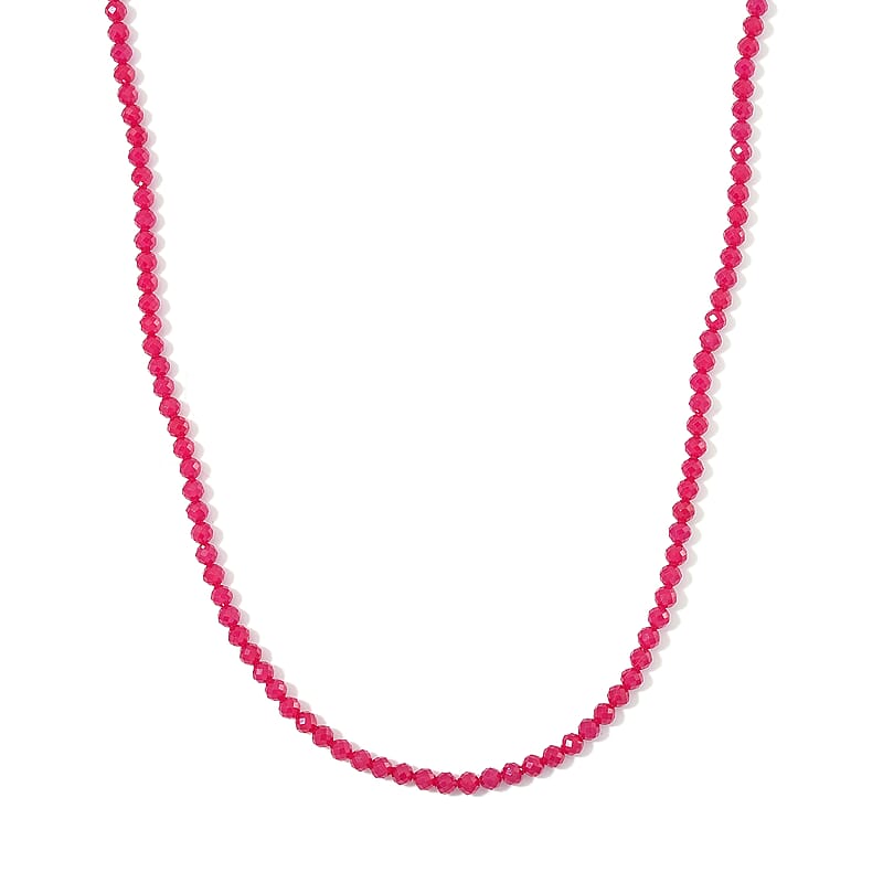 Lab Grown Ruby 75.00 ctw Beaded Necklace in Stainless Steel 18-20 Inches