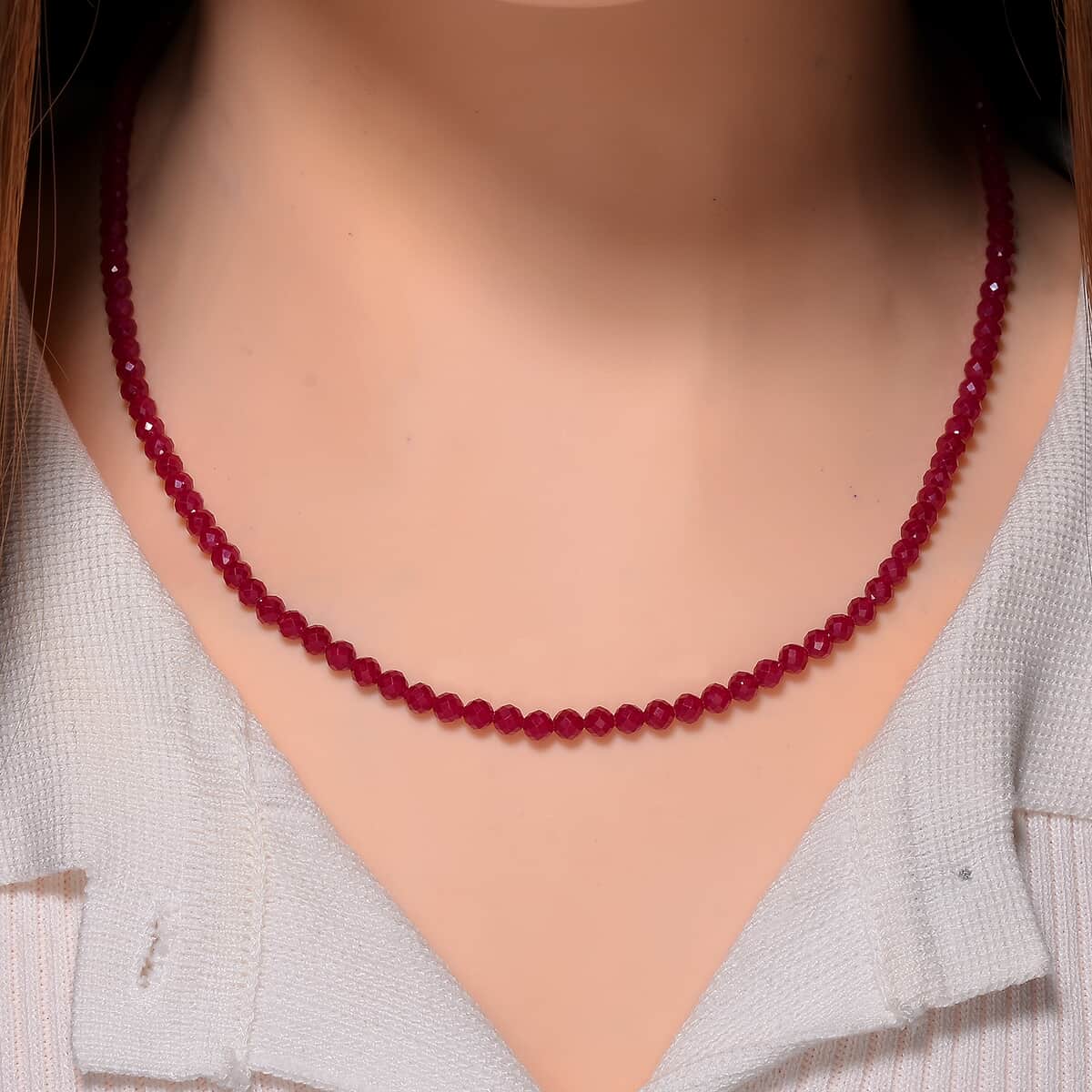 Lab Grown Ruby 75.00 ctw Beaded Necklace in Stainless Steel 18-20 Inches image number 1