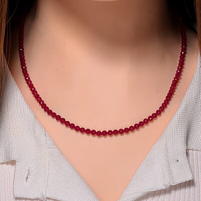 Lab Grown Ruby 75.00 ctw Beaded Necklace in Stainless Steel 18-20 Inches