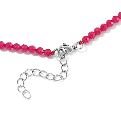 Lab Grown Ruby 75.00 ctw Beaded Necklace in Stainless Steel 18-20 Inches