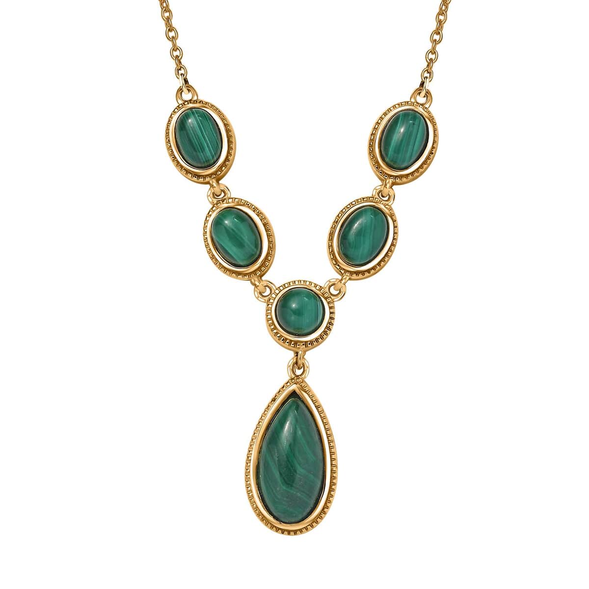 Karis African Malachite 14.35 ctw Necklace in 18K Yellow Gold Plated and ION Plated YG Stainless Steel 18 Inches image number 0