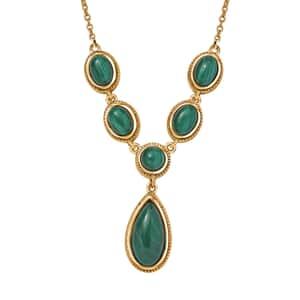 Karis African Malachite 14.35 ctw Necklace in 18K Yellow Gold Plated and ION Plated YG Stainless Steel 18 Inches